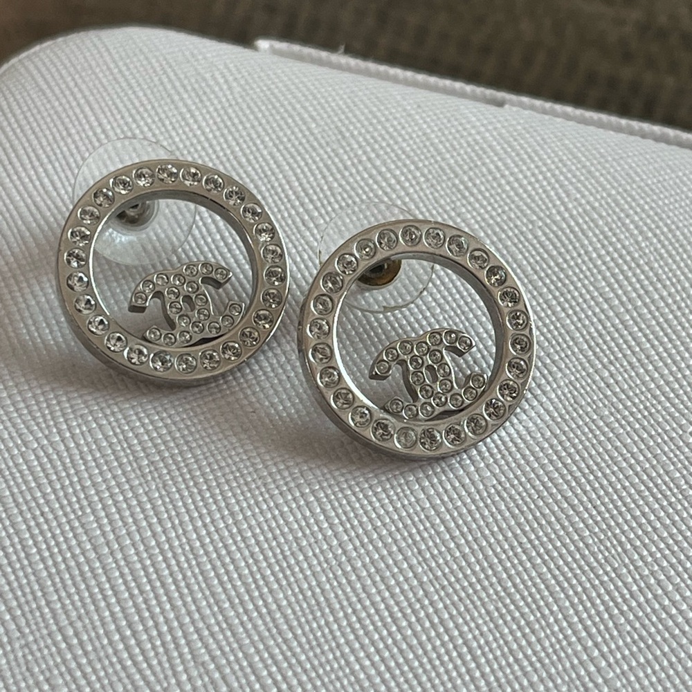 Chanel Silver Crystal Earrings
